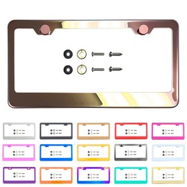 FAIPART License Plate Frame Rose Gold Mirror Chrome Electroplating Universal Fit Aluminum Screw On Cap Cover, T304 Stainless Steel, Rust Proof Weather Proof Stainless Steel Screws (Qty: 1 Frame)