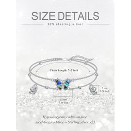 Dorunmo Butterfly Bracelets 925 Sterling Silver Butterfly Anklet Bracelet Adjustable Beach Abalone Jewelry Butterfly Gifts for Women Wife Friends Butterfly Lovers
