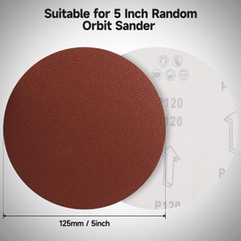 Sruhrak 100 Pcs 125mm Sanding Pads 120 Grit, 5 In Round No-Hole Sanding Discs Hook and Loop Sandpaper for Random Orbital Sanders