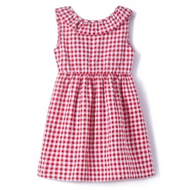 Rysly Toddler Baby Girls Cotton Linen Plaid Dress with Ruffle Back Straps and Bow Kids Casual Dress (Plaid Red,130)