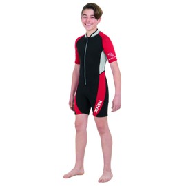 SEAC Youth Ciao Kid Shorty Wetsuit with Front Zipper, Black/Red, 5 YEARS