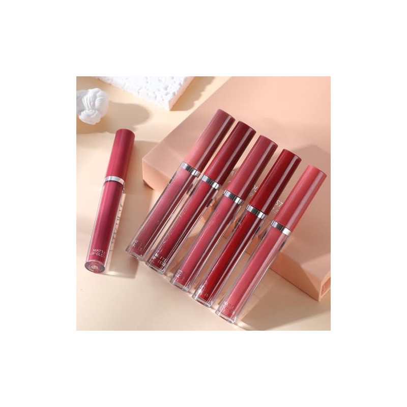 6PCS Lápiz labial mate, lápiz labial antiadherente, lápiz labial hidratante