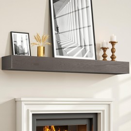 Fireplace Mantel 72 Inch,Handcrafted Solid Ash Veneer Over Engineered Wood,Wall Mounted Rustic Wood Display Shelf with Invisible Heavy Duty Wood Bracket,72"x 8"x 6"-Dark Grey