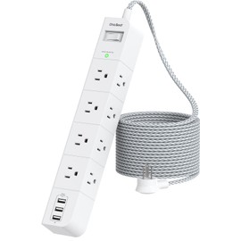 One Beat 10 ft Extension Cord,Power Strip Surge Protector 8 Widely AC Outlets 3 USB,Flat Plug,Desktop Charging Station with Overload Protection,Wall Mount for Home,Office,Travel,Computer ETL Listed
