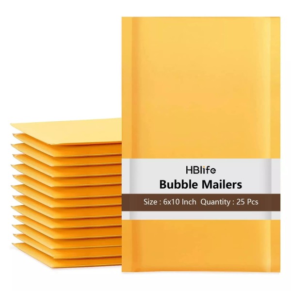 HBlife 25Pcs Bubble Mailers, 6x10 Inches Self Seal Kraft Poly