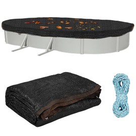 15' x 30' Oval Pool Leaf Net Cover with 100FT String (Colour Random),18 X 36 Ft Oval Winter Mesh Pool Cover Leaf Net for15x30ft Oval Above Ground Pools to Keeps Leaves Out, Cover Size: 18 X 36 FT