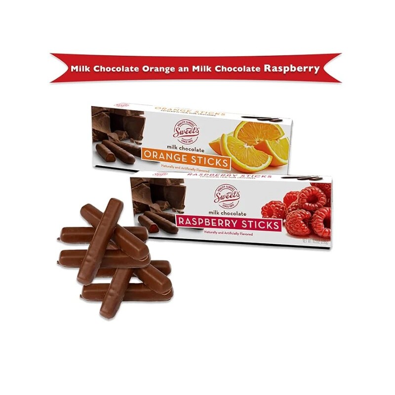 Sweets Candy Sticks Milk Chocolate Orange an Milk Chocolate Raspberry