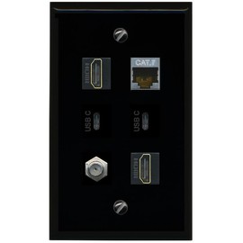 RiteAV CAT7 Coax 2 HDMI 2 USBC Flat/Solid Wall Plate [Black]