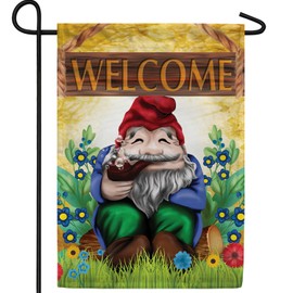 America Forever Gnome Welcome Garden Flag - Happy Gnome Bubbles - Spring Summer Holiday Seasonal Yard Outdoor Decorative Double Sided Flag - 12.5 x 18 Inch