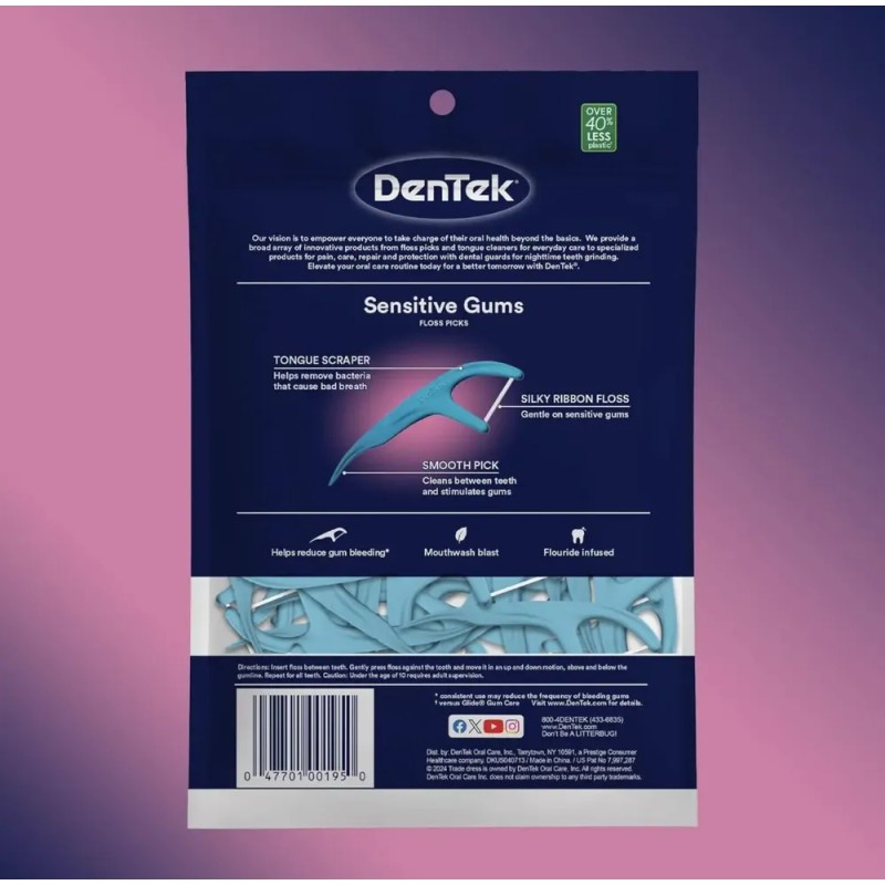 Dentek Floss Picks Sensitivo Gums 150 Unidades 7 Cm Encerado