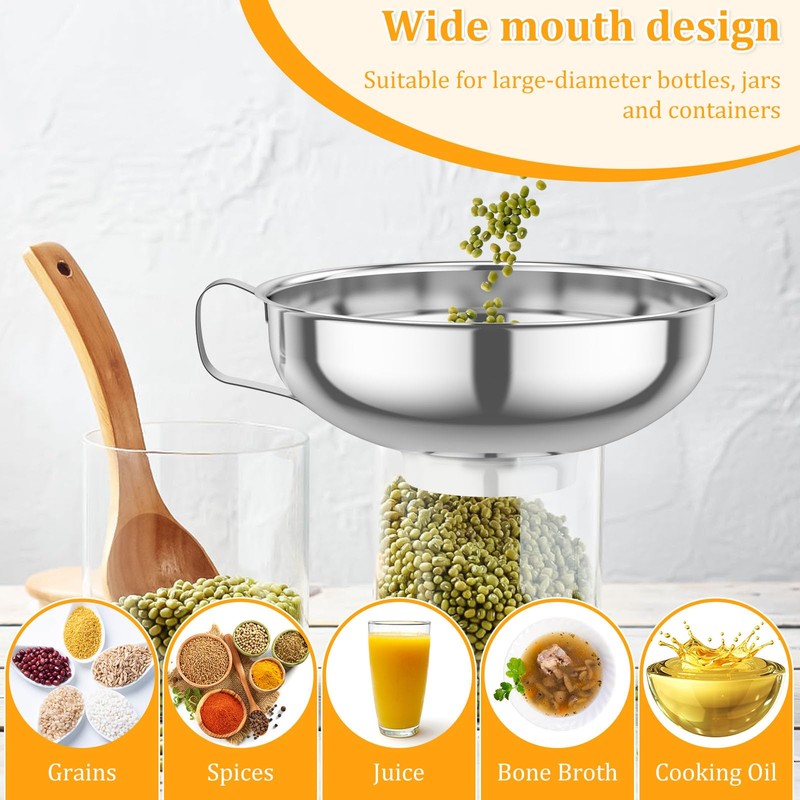 3 Pcs Canning Funnel with Strainer Stainless Steel Wide Mouth