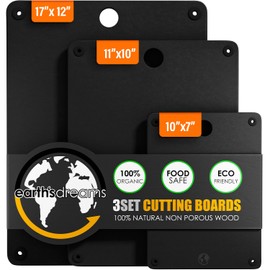 Earth’s Dreams Wood Cutting Board Set 3-Piece: Small, Large & Extra Large - Charcuterie Board, Non-Plastic, Non-Toxic, Heavy-Duty, Dishwasher Safe (Black)