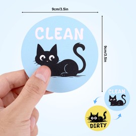 2 Pcs Cat Dishwasher Clean Dirty Flip Magnet Signs, Funny Black Cat Double Sided Reversible Magnetic Clean Dirty Sign Kitchen Decor Decoration Accessories for Dish Washer Fridge Laundry Room