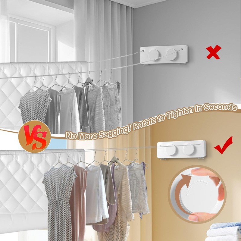 Retractable Clothesline Indoor, Non-Sagging Outdoor Clothes Line Retracting, 16.7 Ft
