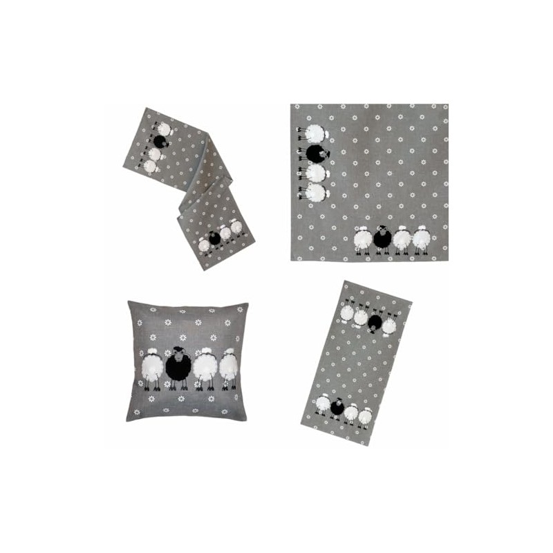 texpot Table Runner 40 x 140 cm with Embroidery Black