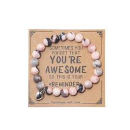 Inspirational Gifts for Women Natural Stone Healing Relaxation Chakra Bracelets for Birthday Christmas Mothers Day Valentine's Day for Her Mom Best Friend Stress Relief Gifts Jewelry-Pink Zebra