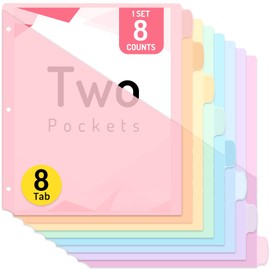 Forvencer 8 Count Dividers with Two Pockets, 8 tab Binder Dividers for 3 Ring Binder Organizer, Multicolor, 1 Set