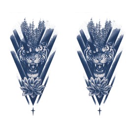 Jagua Tattoos Tattoo Stickers, 2 Weeks Disappearing Henna Tattoos Real Thinking Tiger, Lion, Leopard, Beast, Lion, Set of 2 (gz813-2)