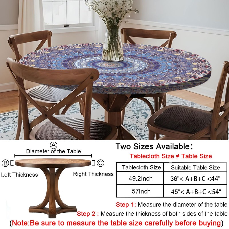 Opstellen Fitted Round Tablecloth for 45-54'' Inch Table Boho Waterproof