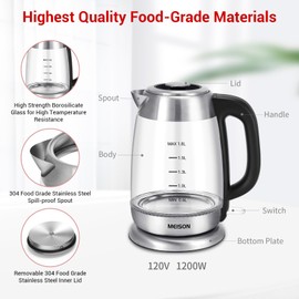 Electric Tea Kettles Glass for Boiling Water, Speed-Boil Electric Kettle,Hot Water Boiler Heater, Borosilicate Glass Teapot, Auto Shut-Off & Boil-Dry Protection, 1.8 Liter, 2 Year Warranty (glass)