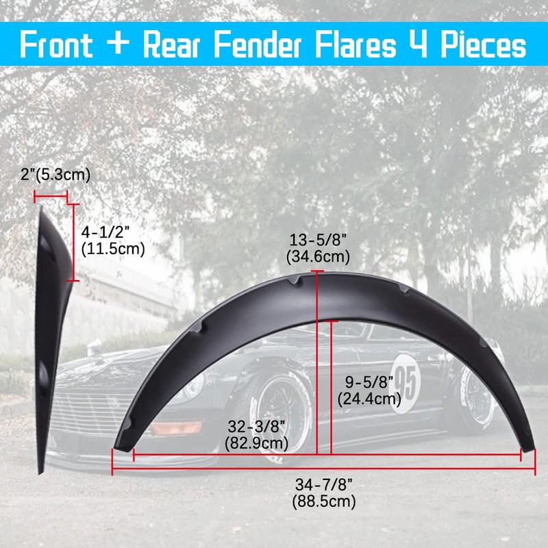 DREAMIZER 4x 2"/50mm Flexible Car Fender Flares Universal Extra Wide
