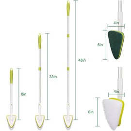 CQT 2 in 1 Bathroom Cleaning Brush with 48" Extendable Long Handle Detachable Scrub Brush with 2 Scrubber Heads and 2 Scouring Pad Head for Cleaning Bathtub Shower Bathroom Wall Bathtub Floor