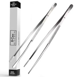 8-CREW KITCHEN Cooking Tweezers - 12 inch 304 Stainless Steel Set of 2 - Culinary Chef Tweezers for Multi-Purpose, Plating, Food Decorating & Bar