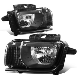 DNA MOTORING HL-CCAM10-BK-CL1 Pair of Black Clear Lens Headlights Compatible with 2010-2013 Camaro Halogen Type, Left & Right Side