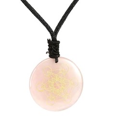 Ladeukoi Engraved Crystal Metatrone Pendant Necklace, Round Stone Healing Spiritual Amulet Positive Energy Meditation Adjustable Rope Chain 17-25 Inches, Crystal