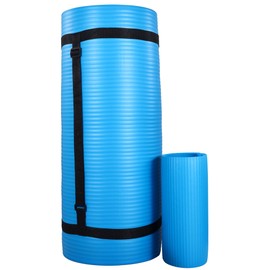 BalanceFrom All-Purpose 71" x 24" x 1-Inch Extra Thick High Density Anti-Tear Exercise Yoga Mat, Knee Pad with Carrying Strap & 2 Yoga Blocks, Blue