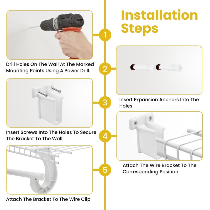 UBANU Hanging Closet Rod Support Kit, Include 4Pcs 3/4 J-Shaped
