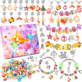 BYMORE DIY Charm Bracelet Making Kit Crafts Jewelry Beads for Girls Age 8-12 Unicorn & Mermaid Gifts for 5 6 7 8 9 10 11 12 Year Old Teenage Birthday Christmas Stocking Stuffer
