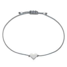 SelfmadeJewelry Handmade Fabric Bracelet with Heart, Grey, Silver