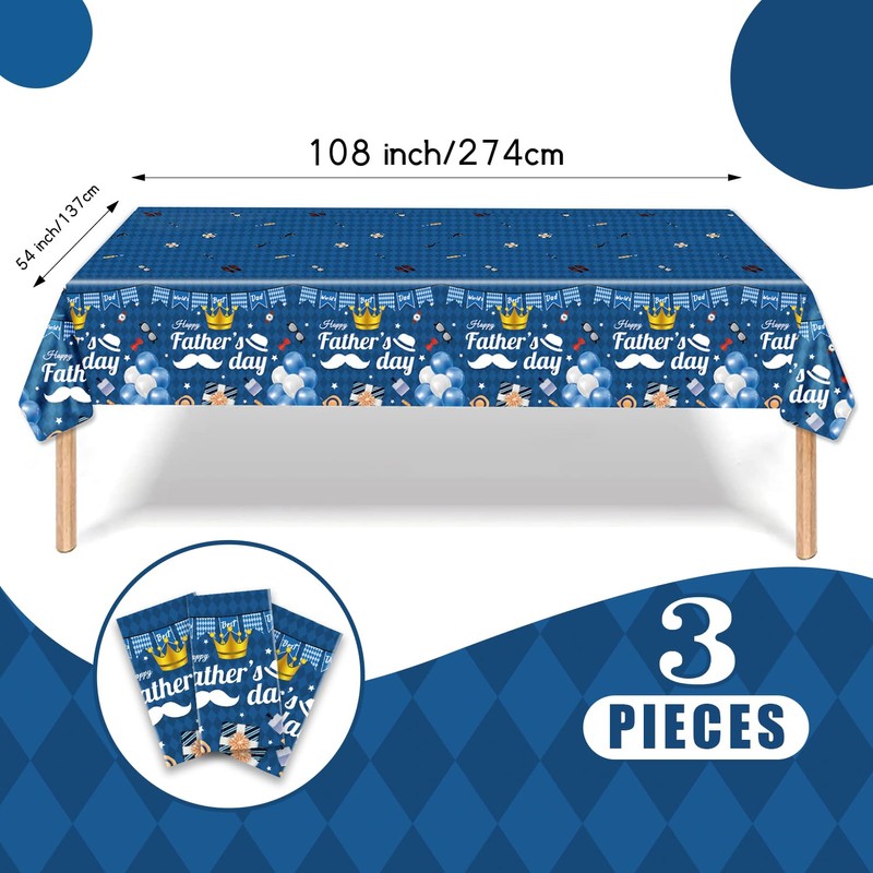 3PCS Fathers Day Disposable Tablecloth - 108" × 54", Happy