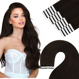 YoungSee Tape in Hair Extensions Human Hair Brown Tape ins Human Hair Extensions Dark Brown 12 Inch 30g Seamless Tape in Hair Extensions Human Hair Darkest Brown for Short Hair 20pcs