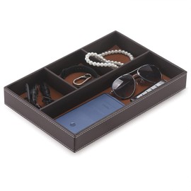 SYRWDXTX Desktop Storage Organizer, Nightstand or Dresser Organizer, Valet Tray, Entry Table Organizer, Dresser Organizer,PU Leather Drawer Storage Organizer Decorative Trays.