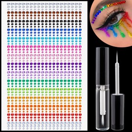 900 Pcs of Rhinestone Stickers in 3/4/5mm Colorful Self Adhesive Face Gems, Stick on Body Crystal Jewels with Quick Dry Makeup Glue for Face Eye Hair Nails Make up and Craft DIY Decorations