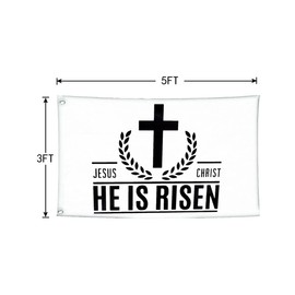 LUCKGEEY Jesus Christ He Is Risen Flag 3x5FT for Indoor Outdoor, Vivid Colour, Double Stitching On the Edge, Christian Flags with 2 Rust-proof Brass Grommets. (Risen White 3x5)
