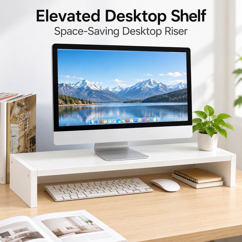 Computer & Laptop Riser Shelf for Desk Storage – Wooden