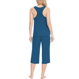 GYS Bamboo Viscose Capri Pajamas for Women Set Summer Sleeveless Pjs Set, Teal Blue, Large