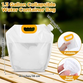 Nodaaiie 20 Pcs 1.3 Gallon Foldable Water Storage Bag, Clear Premium BPA Free Food Grade Container, Foldable Freezable No-Leak Pouch for Outdoor Sport Camping Hiking Backpack Emergency
