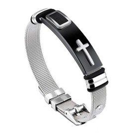 Stainless Steel Cross Leather Bracelet for Men Silver Gold Mens Leather Bracelets with Clasp Confirmation Gifts Adjustable Wrist Band Bangle Cuff Wrap Bracelet Jewelry Gift (Gold)