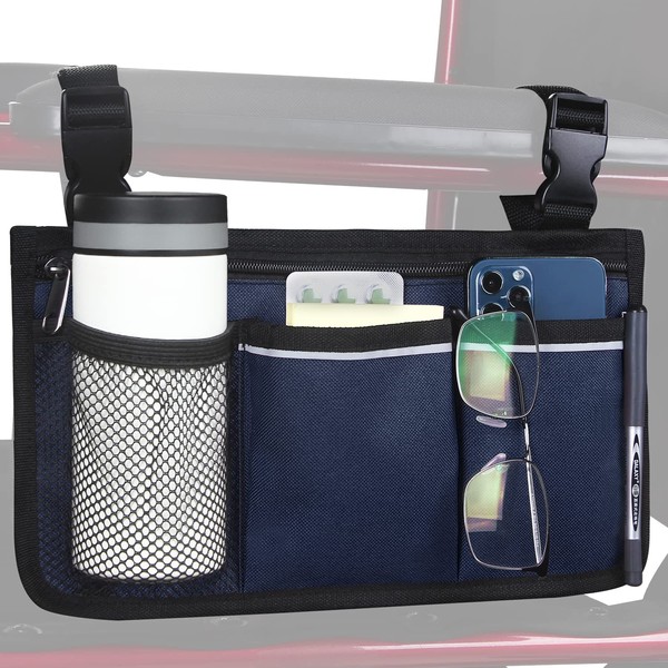 Wheelchair Side Bag, Wheelchair Armrest Storage Pouch with Cup Holder