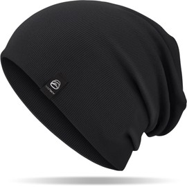 YANIKY Slouchy Beanie for Women, Mens Soft Comfortable Cotton Beanie Hat, Double Layer Windproof Skull Cap Suitable for All Seasons (Black)