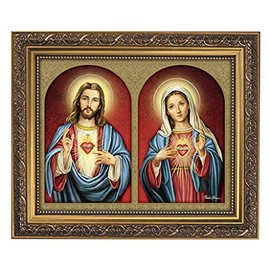 Christian Brands 11 Inches Wide x 13 Inches High Catholic Faith Gifts Sacred Hearts Framed Print by Artist Michael Adams