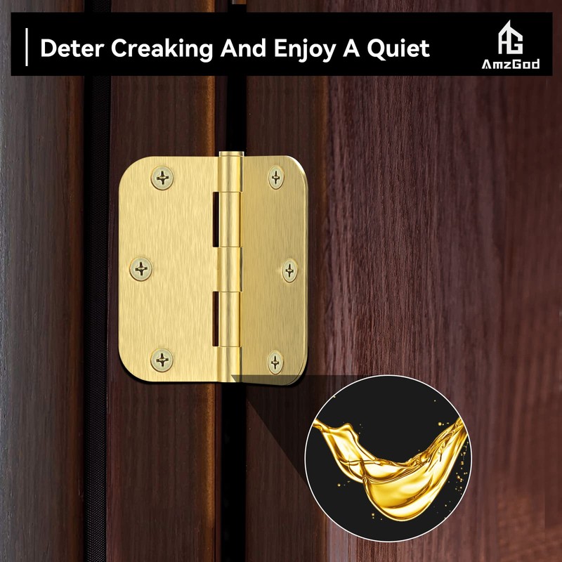 AmzGod Door Hinges Satin Brass - 6 Pack Gold Door