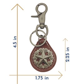 Evenchae Leather Keychain - Texas Star Concho - Gift Bag - 4.75 in Long - Unisex (Brown & Silver)