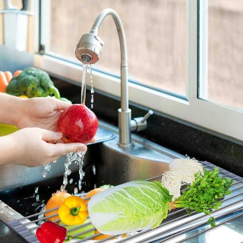 Expandable Roll Up Dish Drying Rack Over The Sink Dish