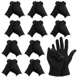BORISCA 11 Pairs of Cotton Gloves, Black Gloves, Soft Liner Gloves, Thin Fabric Gloves, Elastic Textile Gloves, Reusable for Men and Women