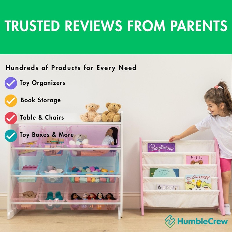 Humble Crew Carly Bookshelf 4 Tier Book Storage, Pink/White